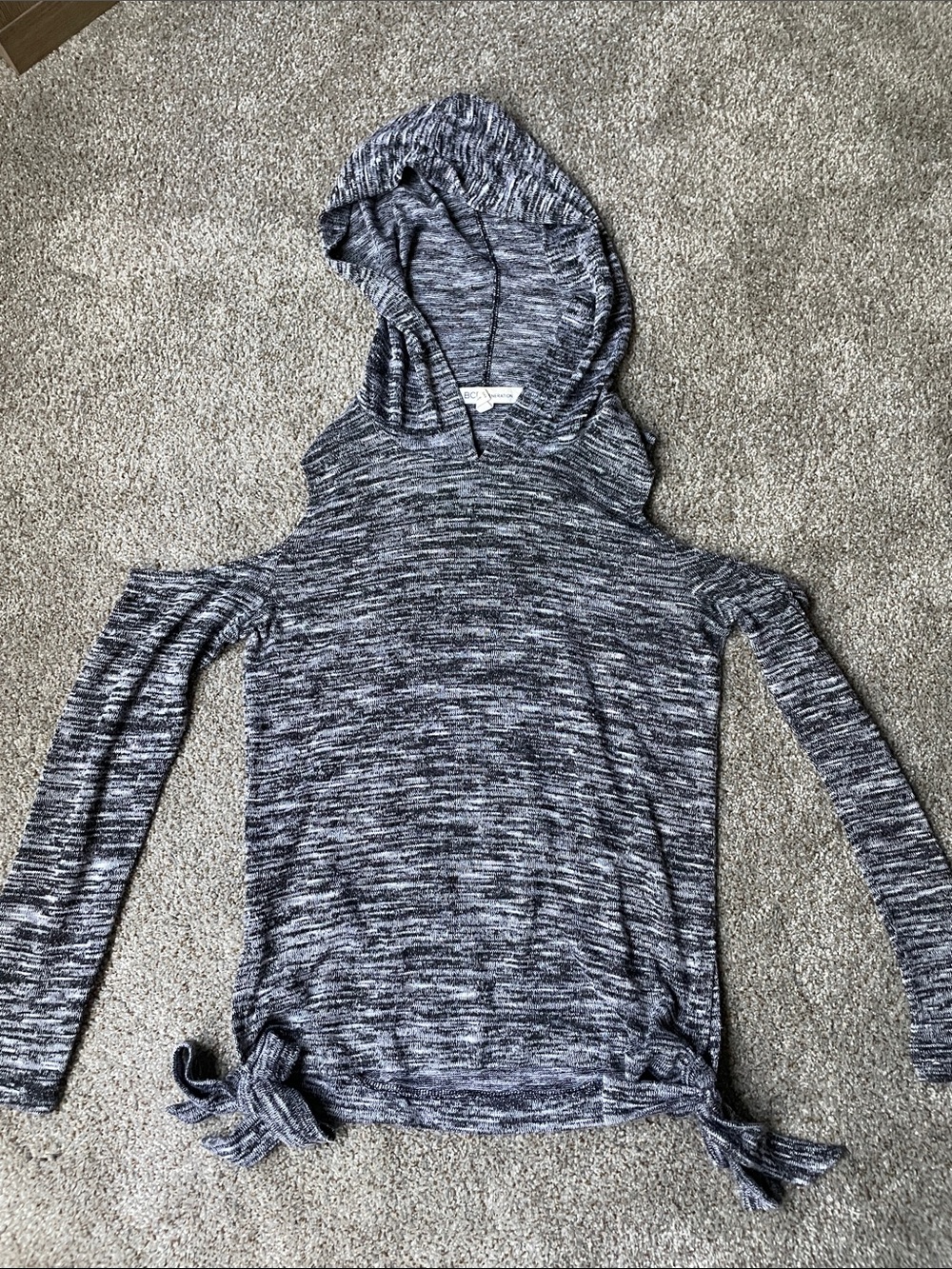 BCBGeneration Gray Marled Cold-Shoulder Hooded Top